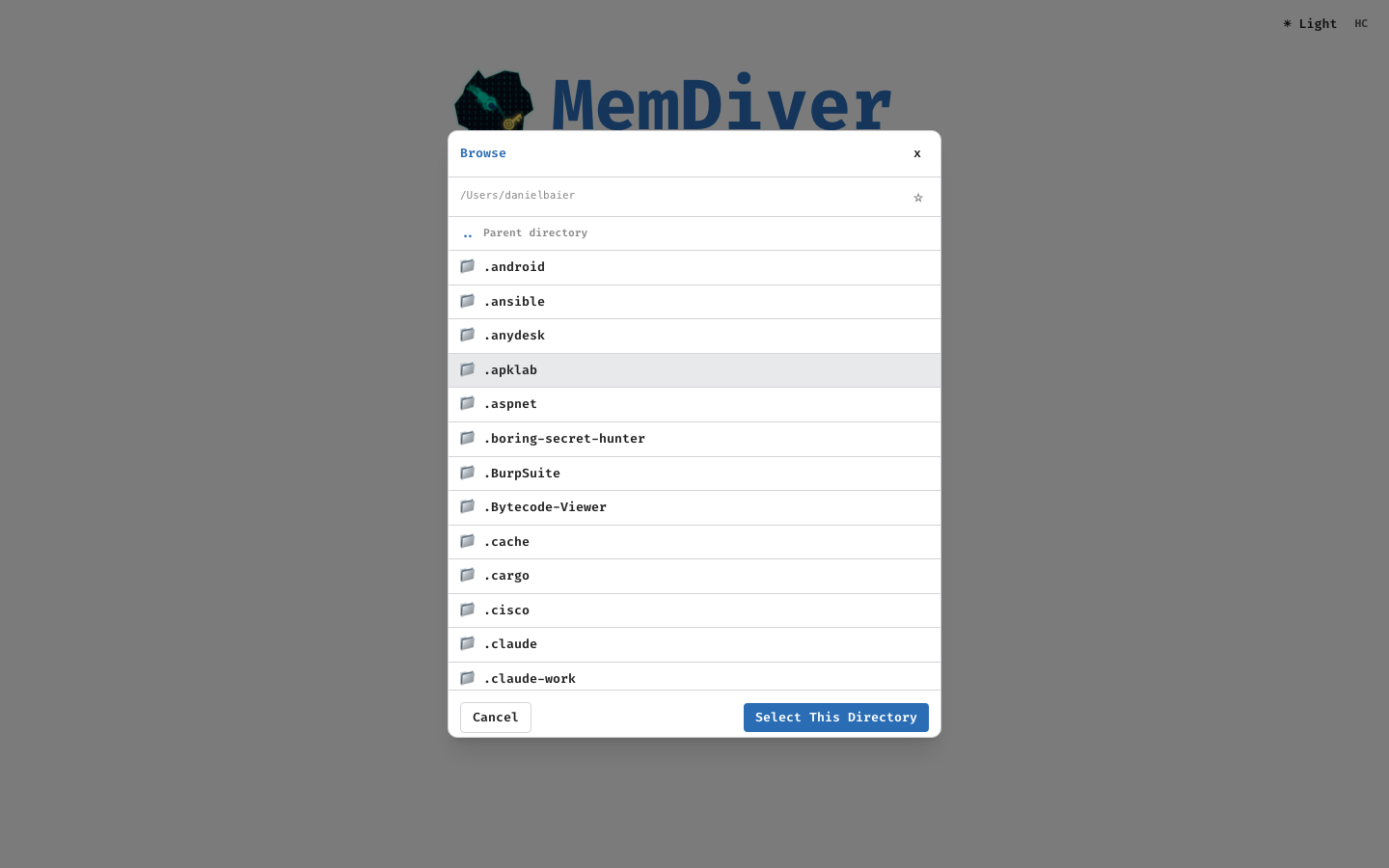 Wizard step one, showing path input and a file-browser modal