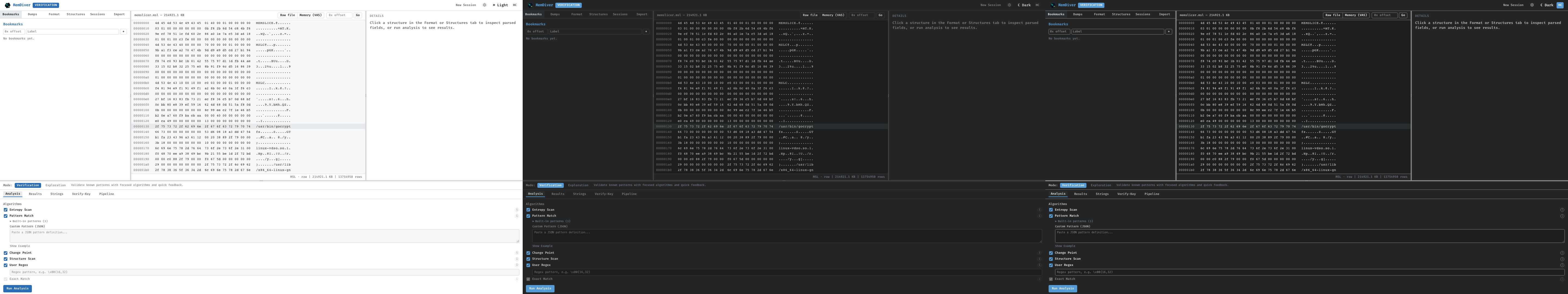Three workspace panels side by side in light, dark, and dark-plus-high-contrast themes